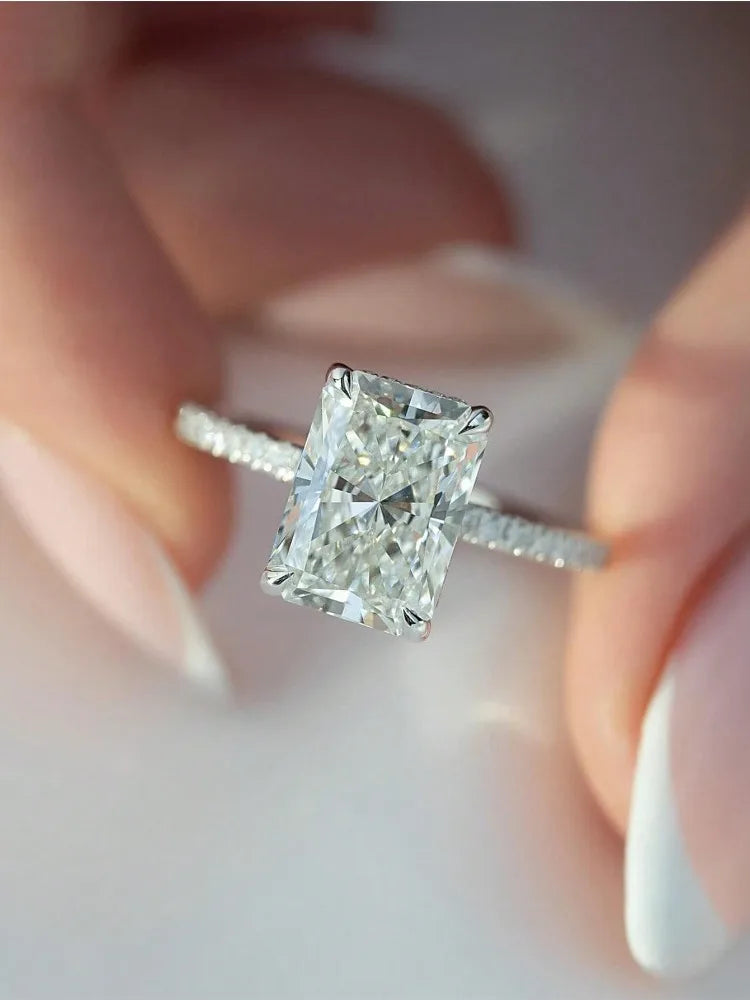 Rectangle Zircon Silver Ring