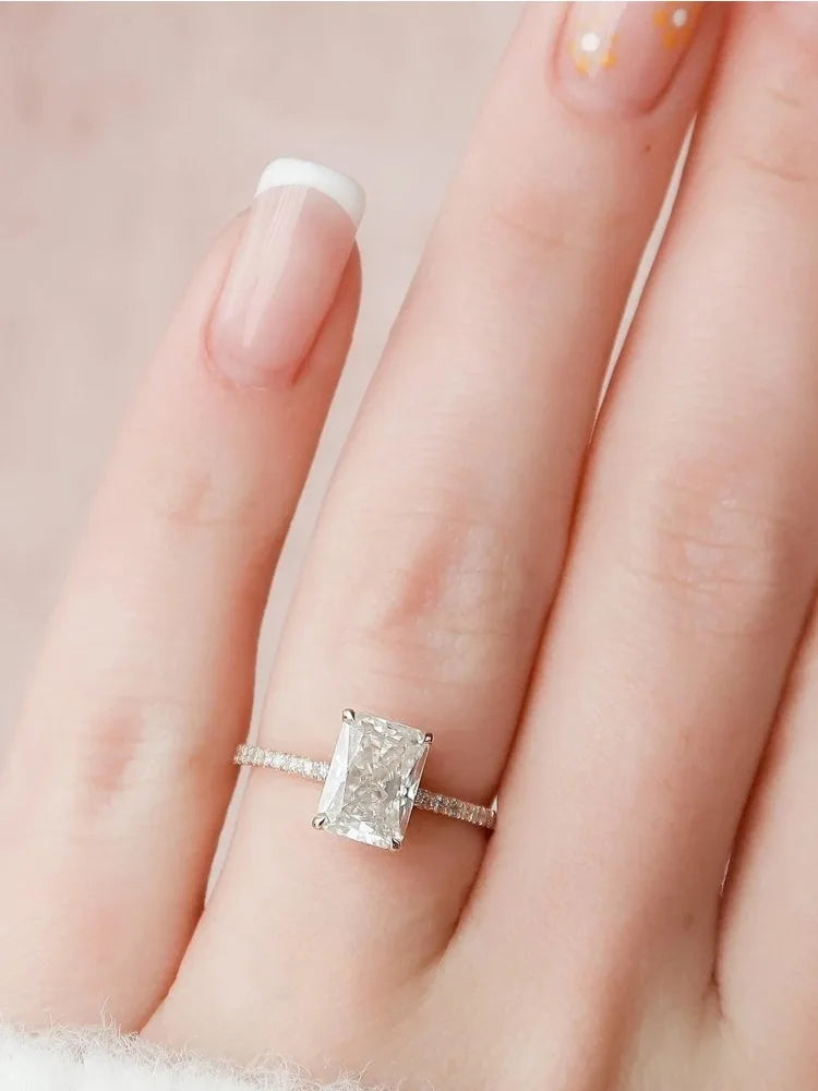 Rectangle Zircon Silver Ring