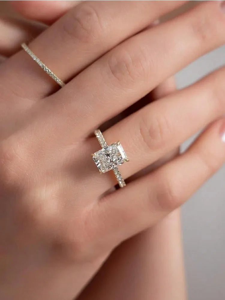 Rectangle Zircon Silver Ring