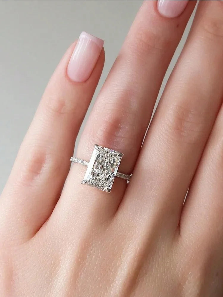 Rectangle Zircon Silver Ring