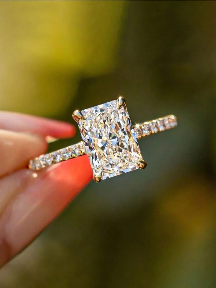 Rectangle Zircon Silver Ring